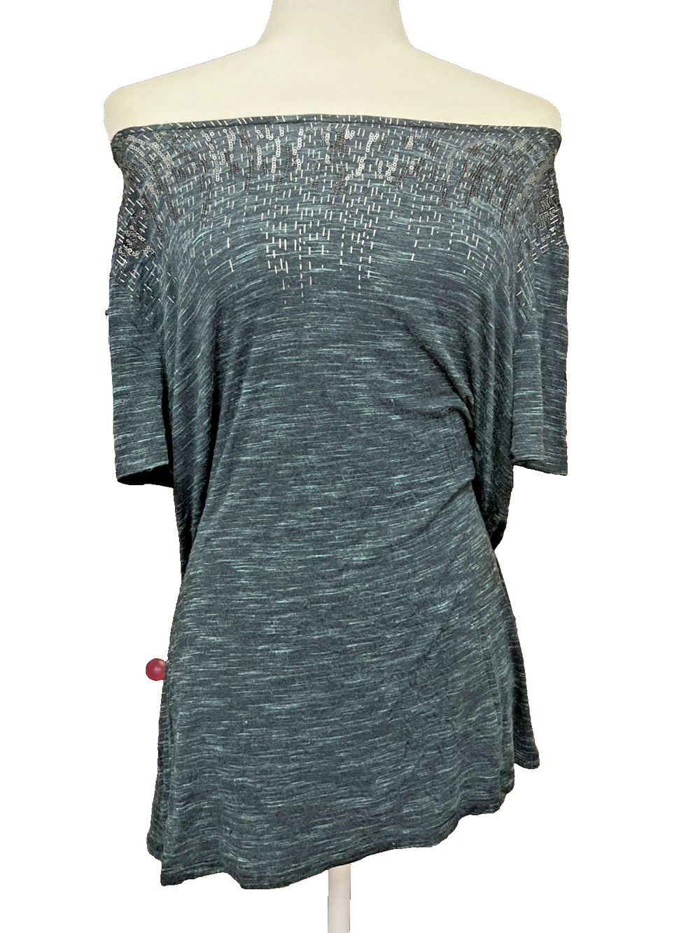 Women's Apt 9 Size Large Dark Turquoise Sequin Off Shoulder Blouse Y2K Glam Club